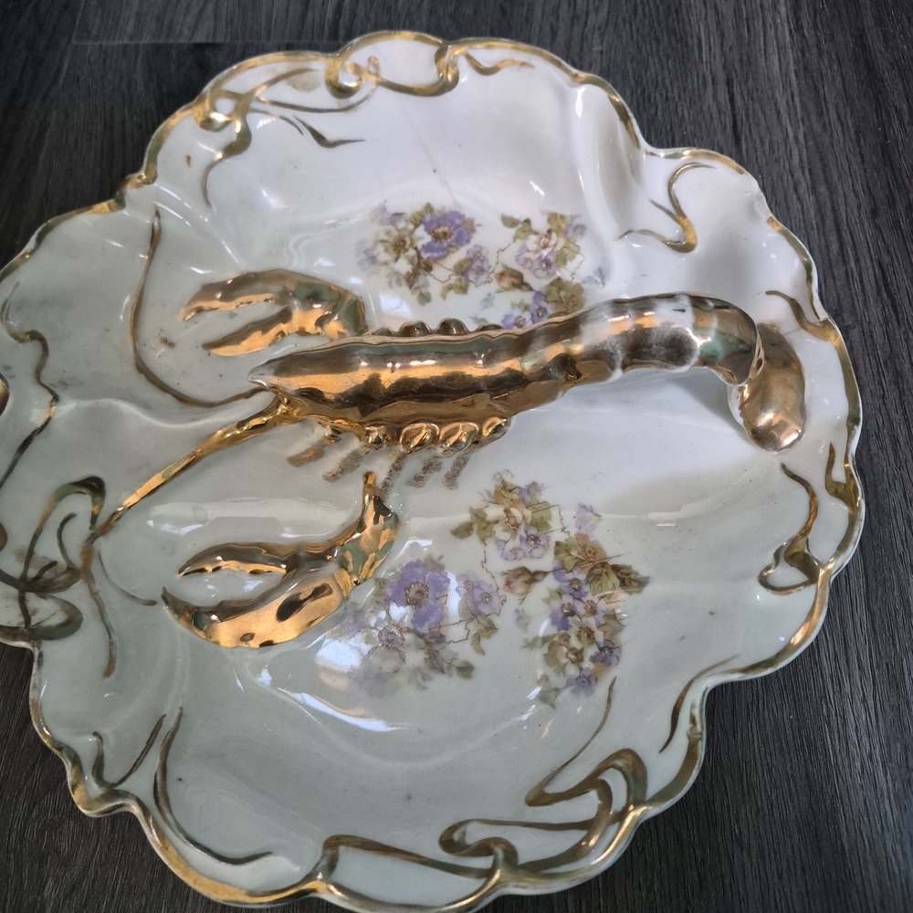 Gold and White Floral Scalloped Dish